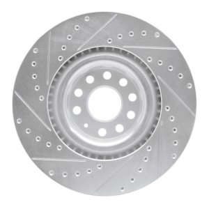 Audi S3 Brake Rotor (1) - Front Right - R1 Concepts - Drilled & Slotted - Silver - `06-`13